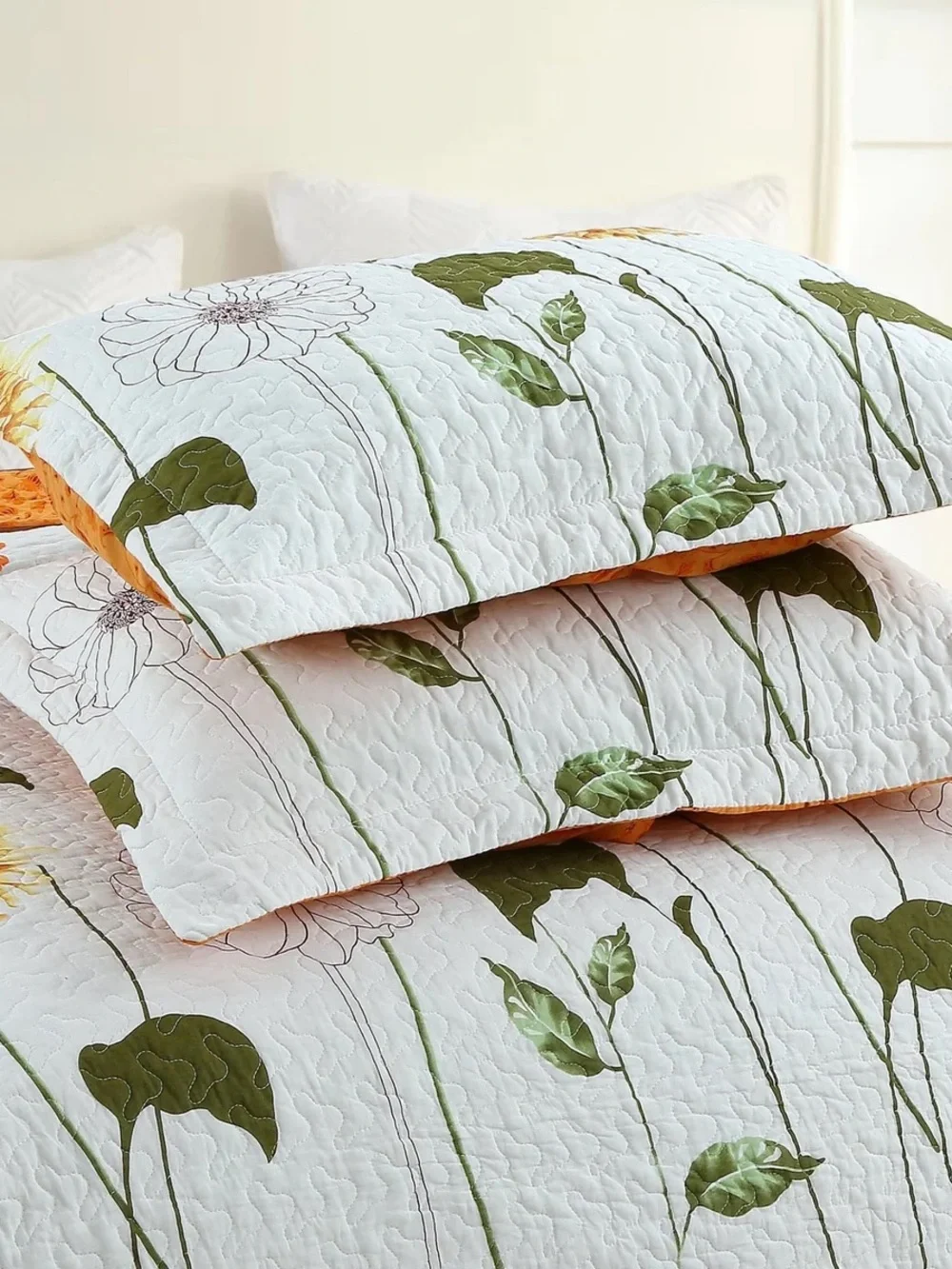 3 PIECE COTTON BOTANICAL FLORAL QUILT SET – LIGHTWEIGHT REVERSIBLE BEDSPREAD